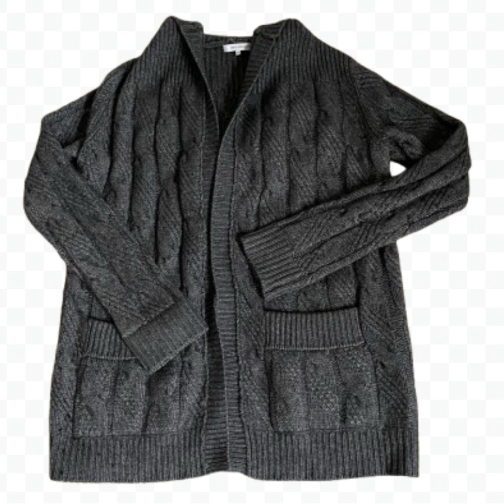 360 Cashmere Cable Knit Gray Hooded Cardigan Sweater XS